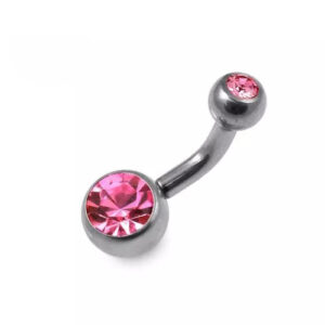 Titanium Belly/Navel Stud With Pink Stone